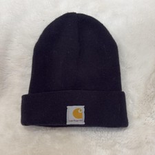 Carhartt Hat Beanie Fitted Youth One Size Black Knit Cuffed Logo USA Winter