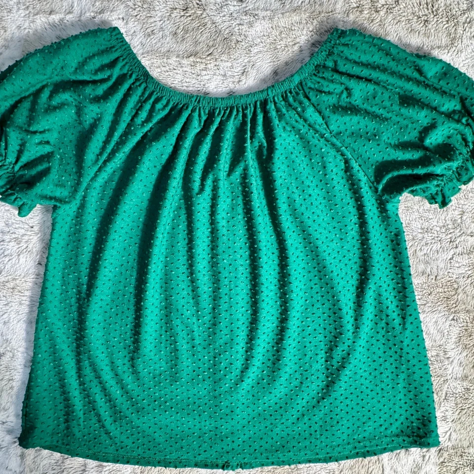 Swiss Blouse Short Puff Sleeve Top Sz. L flattering fit cottagecore peasant - Image 4 of 4