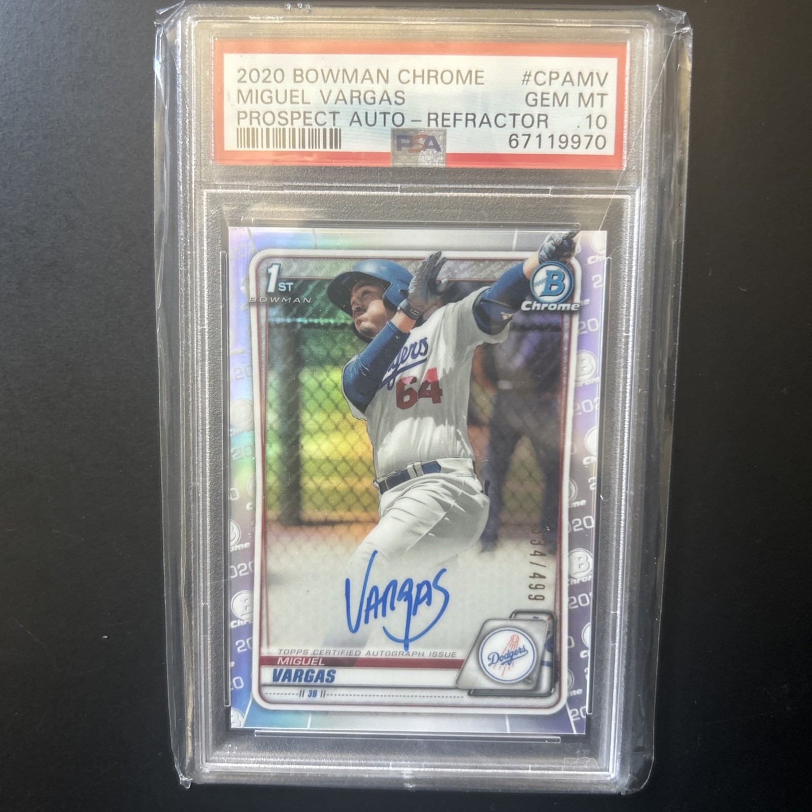 2020 Bowman Chrome Auto Miguel Vargas Refractor /499 PSA 10 Dodgers White Sox RC