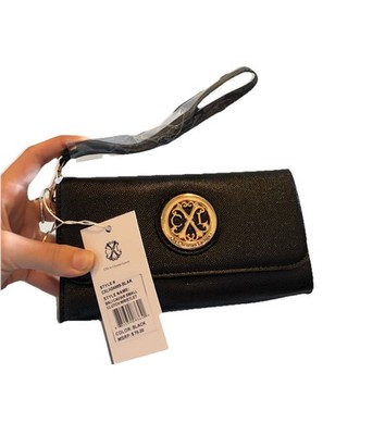 Christian Lacroix Black Small Clutch Wristlet Logo Accent Gold Hardware