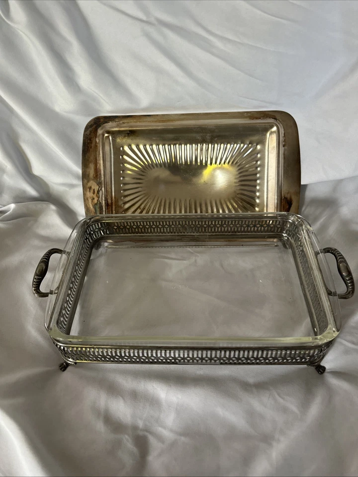 "Cazuela de rozaduras con patas de plata de colección rectangular 8x12"" plato Italia" Foto 2 de 4