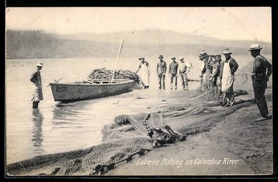 Ansichtskarte Salmon fishing on Columbia River 1908 