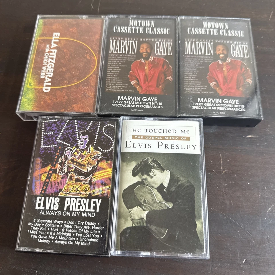 Cassette Tape Lot of 5 Vintage 1980s Tapes Marvin Gaye, Elvis Presley, Ella Fitz Foto 2 de 4