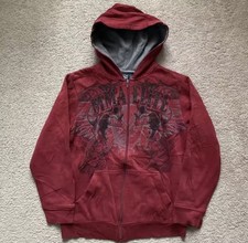 MMA Elite Red Full Zip Fleece Hoodie Men's Graphic Print Long Sleeve Pockets