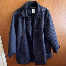 harv  benard Women's Black Quilted Mid-Length Jacket Button Pockets Classic