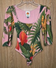 Farm Rio Tropical Print Bodysuit L Tropical Print 3/4 Sleeve Top