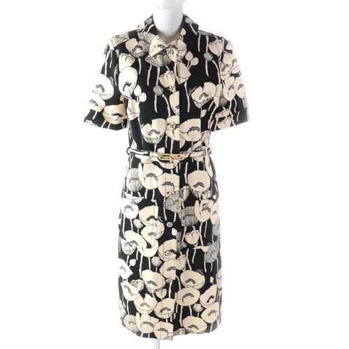 Autentico Abito Gucci 2021 Stampa Fiori di Papavero GG Cintura Nero Beige Taglia M Ma