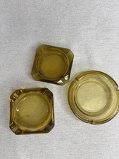 Vintage Brown Amber Ashtrays-Glass Lot Of 3- 2 Square-1 Round