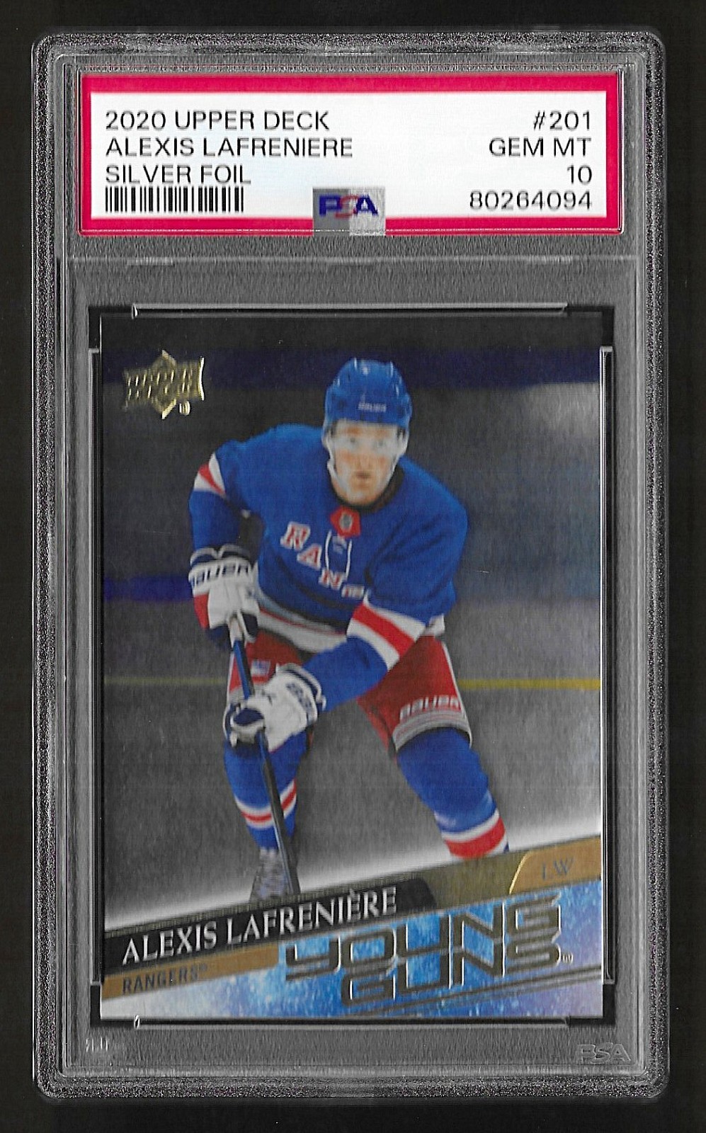 2020 Upper Deck Young Guns Silver Foil #201 Alexis Lafreniere RC Rookie PSA 10