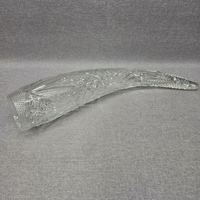 Vtg Large 21'' Cut Glass Drinking Horn Crystal Cornucopia Horn of Plenty Party