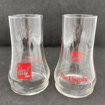 SET of 2 Vintage 7Up The Uncola Upside Down Drinking Glass Tumblers 5.75  14oz
