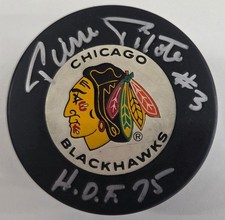 Pierre Pilote Chicago Blackhawks Autograph Signed Logo Puck