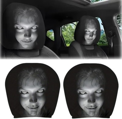 2pcs Funny Ghost Face Headrest Covers - Elastic Washable Auto Seat Protectors US