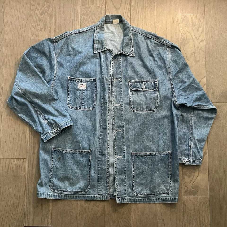 Vintage GAP Jacket Mens Medium Blue Denim Barn Chore Logo 90s Y2K Baggy Thrashed - Image 3 of 4