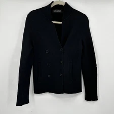 Neil Barrett Black Double Breasted Knit Jacket Blazer Leather Elbow Patches XXS