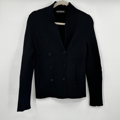 Neil Barrett, Neil Barrett Black Double Breasted Knit Jacket Blazer Leather Elbow Patches XXS