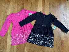 New 2- Healthtex Dresses Girls Toddler Size 3T Black Pink Long Sleeves Cotton