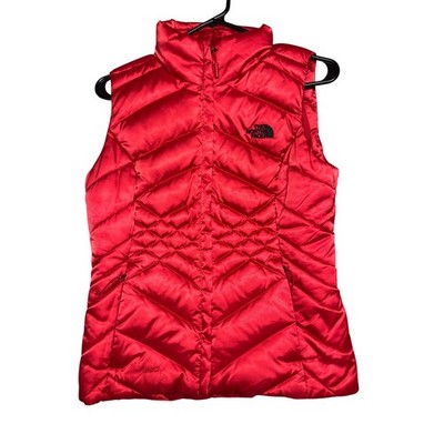 The North Face 550 Down Puffer Vest Womens XS Red Quilted Full Zip Mock Neck