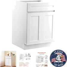 Ready to Assemble 24-Inch White Shaker Cabinet with Soft-Close Drawers  Shelves