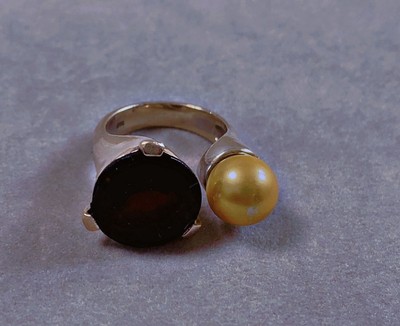 Alter Silberring Jais Perle Schmuck Ring massiv Silber Jet Silver Ring T54