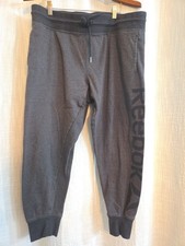 Womens Dark Gray Fleece REEBOK Joggers Spellout Logo Pockets Relaxed Hi Rise XL