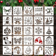 25 Pcs Christmas Stencils Reusable, 6x6 inch for