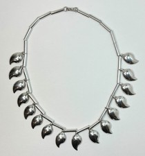Vintage Taxco Mexico Sterling Silver Modernist Leaf Dangle Necklace 16 