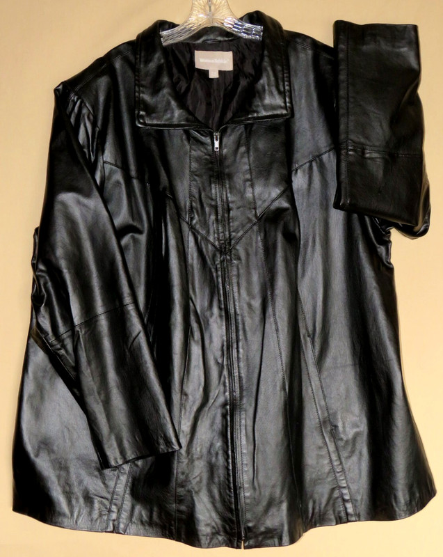 Women's Black Leather Pea Coat, Size 30w, by Woman Within