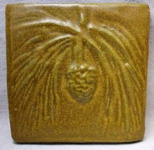 Pewabic Pottery Detroit 1997 Matte Brown Pinecone Tile 5.25" Arts & Crafts Style