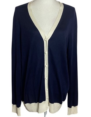 Saks Fifth Avenue XL Blue Cardigan Silk Cashmere Luxury Academia Preppy NICE!
