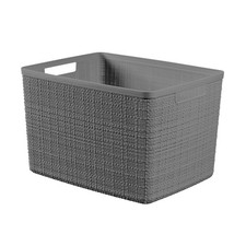 Jute Large Gray Plastic Decorative Storage Basket 14 in x 11 in x 9 in