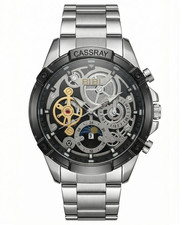 BIBI Luxury Watch B0203 Black Skeleton Dial, Black Bezel, Silver Case Bracelet