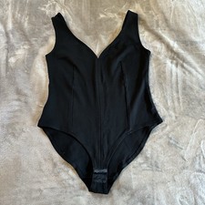 H M Womens Black Bodysuit size M with plunge v-neckline- 0377