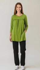 Attitudes by Renee Womens Tunic Size M Cactus Green 3/4 Sleeve Flounce Casual
