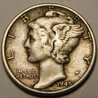 1945 P Mercury Dime 90% Silver  VF- EF   "Actual Coin Pictured - Not Cleaned"