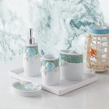 Sweet Home Collection Bathroom Accessories Unique 4 Piece Set, Seascape 