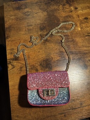 NEW Olivia Miller Girl Clutch Shoulder Bag Gold Chain Strap Pink Glitter
