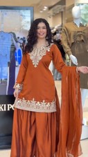 Kurta Palazzo Set Embroidered Party Wear Ethnic Suit Dupatta Set For Women