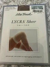 Vtg Sears Nice Touch Lycra Sheer THI TOP Stockings Light Taupe Sz C Sandlefoot
