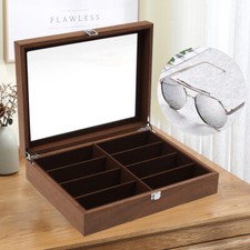 Eyeglass Sunglasses Organizer 8 Grid Glasses Display Wood Case Collection Box 