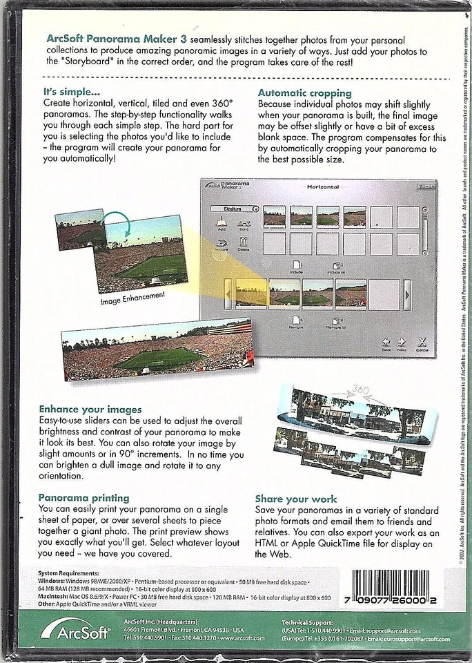 ArcSoft Panorama Maker 3 [Windows 98/2000/Me/XP] [Macintosh 8.6/9/X] New/Sealed - Image 2 of 2