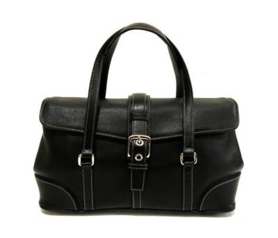 NICE COACH HAMPTONS SM EXPANDABLE FLAP BLK LEATHER TOTE BAG PURSE