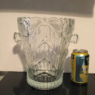 Amazing Vintage Glass/Crystal Ice Bucket or Wine chiller ~Huge~Sunflowers