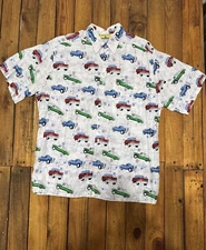 Paradise Gold Classic Car Route 66 Road Map Pattern Hawaiian Camp Shirt Mens XL