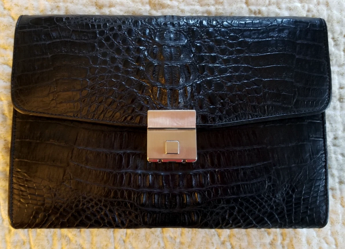 Sac à Main Pochette Vintage Imitation Croco – Noir – Longueur 23,6 Cm – Très Bon état