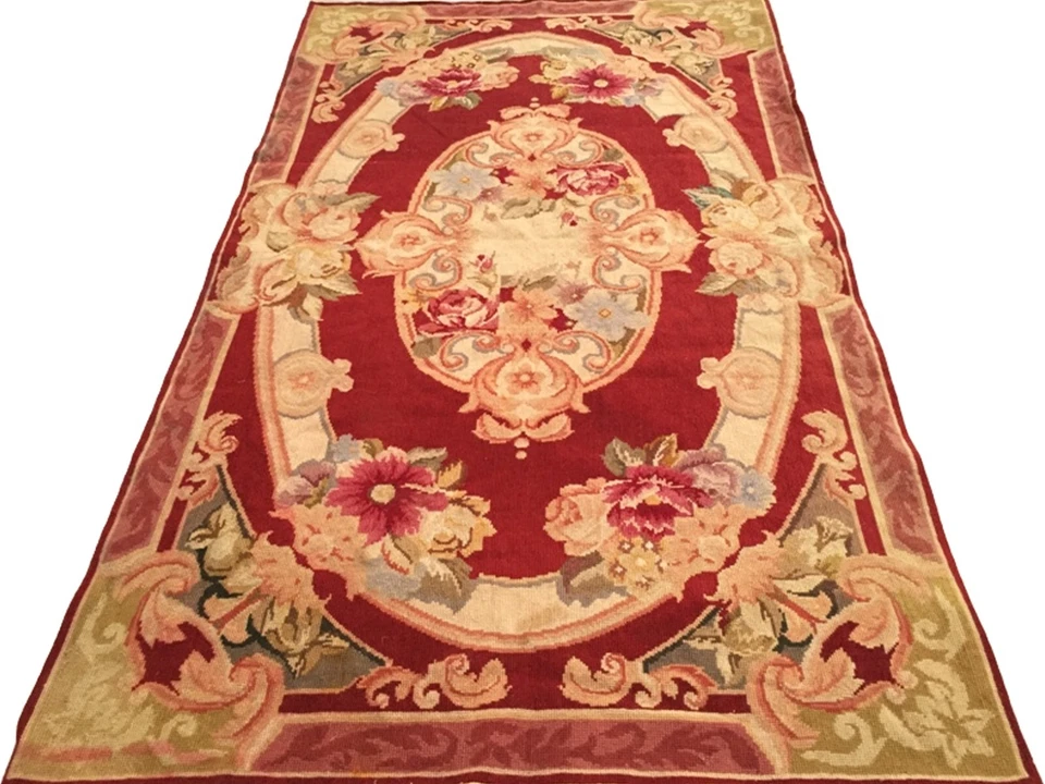 Alfombra francesa vintage Aubusson punta de aguja lana decoración del hogar alfombra 3x5 pies Foto 2 de 4