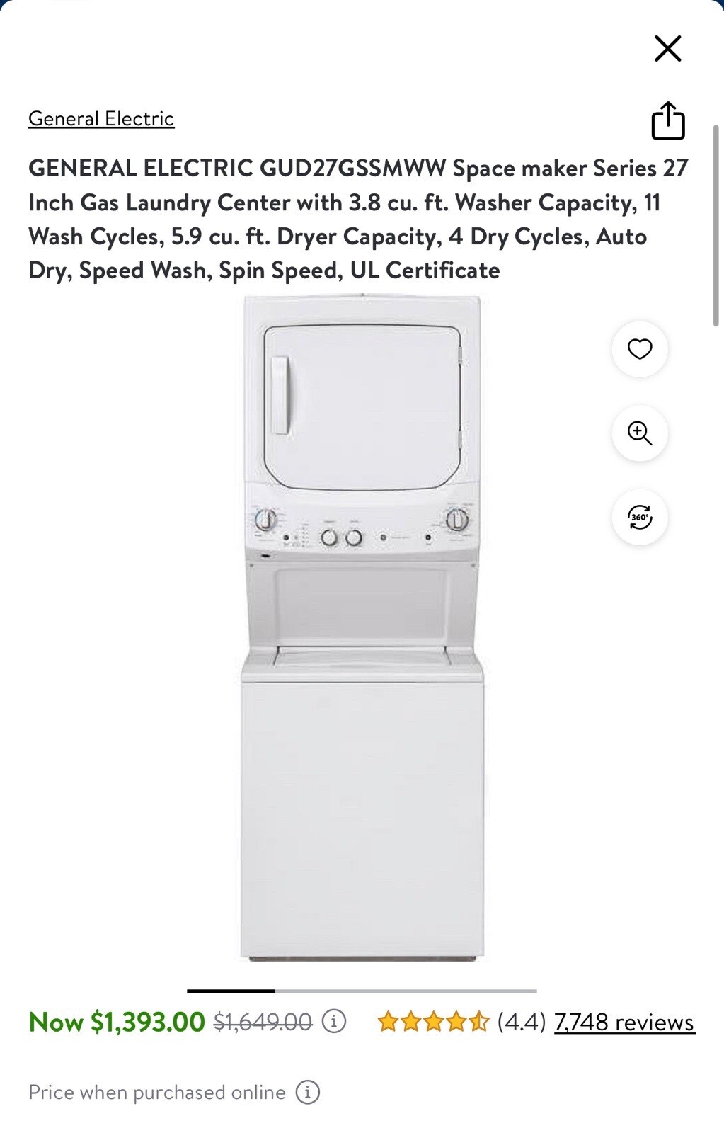 GE Space saver Washer Dryer Stacked eBay
