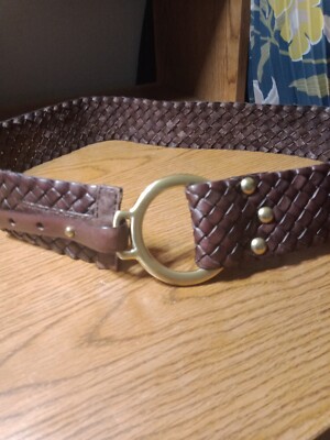 Talbots Braided Brown Leather Woven Wide Belt Size Small 