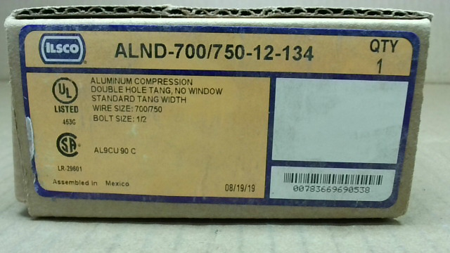 ILSCO Aluminum Compression Lug – Fits 750-700 Kcmil Aluminum Cable (Yellow)