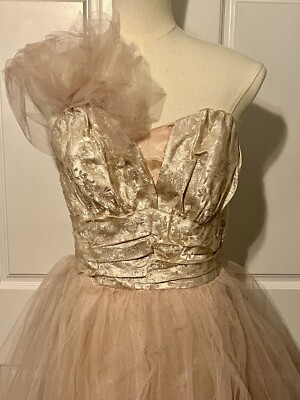 Vintage 1950s Pink Gold Bodice One Shoulder Tiered Tulle Cupcake Formal  Dress XS | eBay